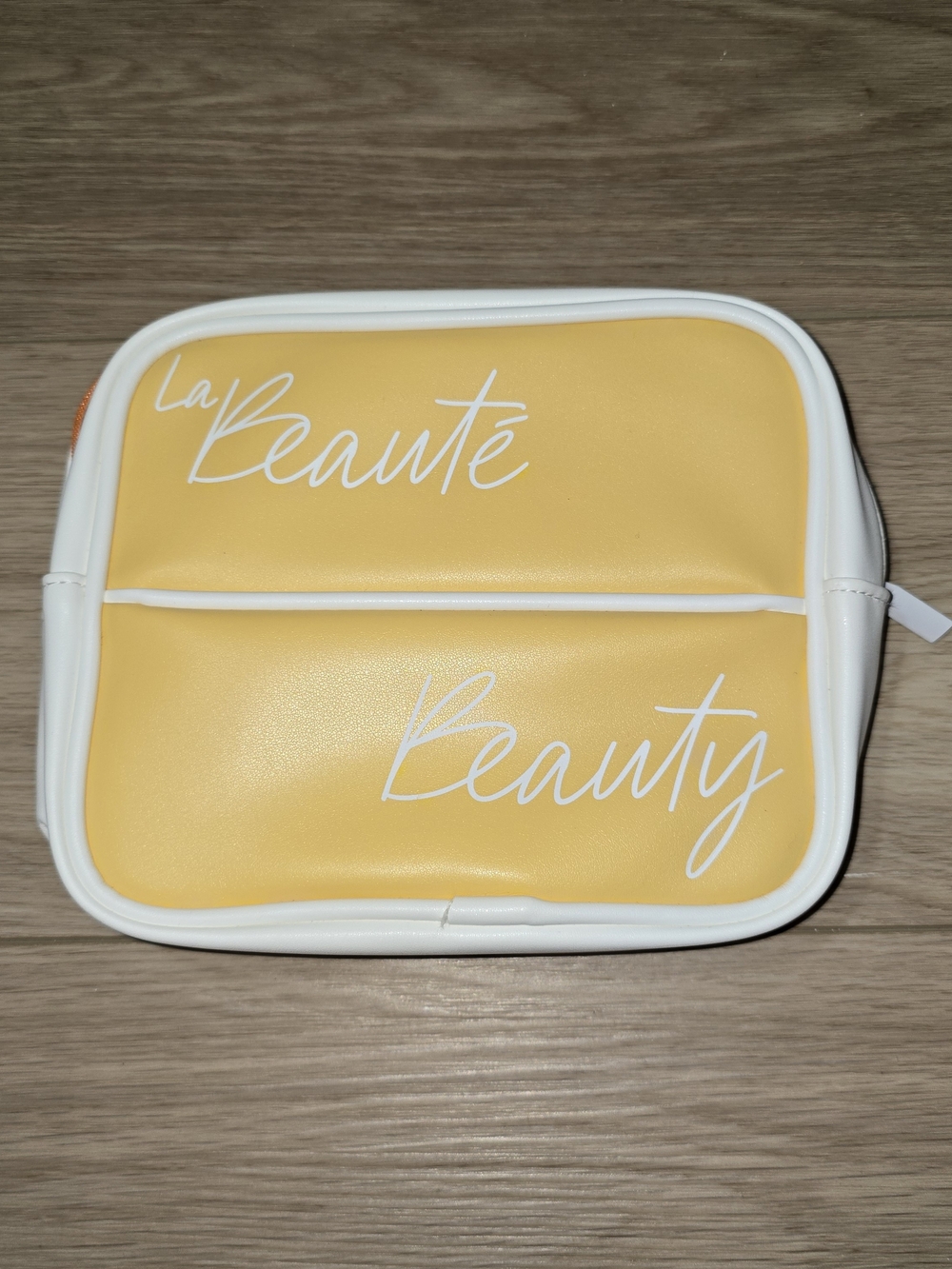 La Beauté Yellow & White Fux Leather Cosmetic / Makeup Bag Pouch